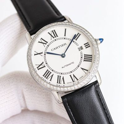 Cartier Ronde de 9015 Movement 316L Steel WG/RG Case Leather Band 40mm Watch